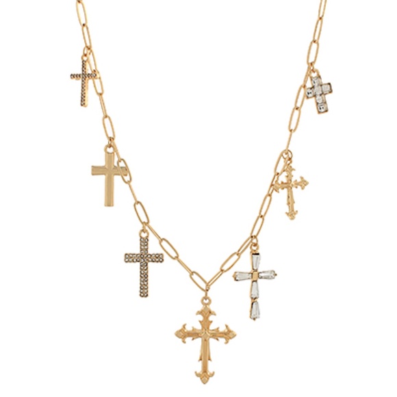 Pave 7 Cross Multi Charm Necklace - Picture 1 of 2